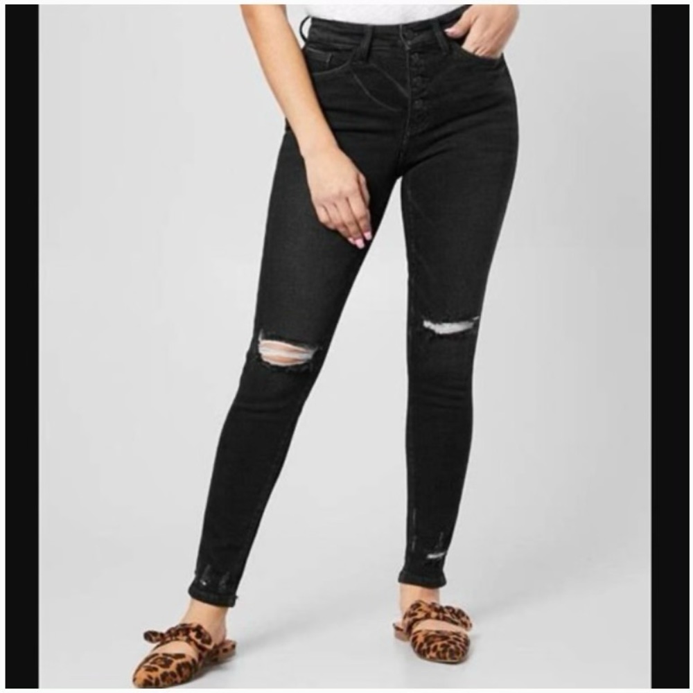 KanCan 25 (US 3) Kurvy Mid Rise Ankle Skinny Jeans Black Women’s Button Fly